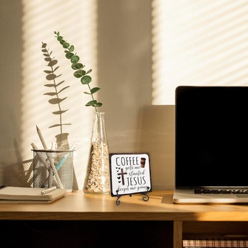 Wooden Christian Plaque Sign With Stand - Spiritual Decor for Coffee Table, Coffee Station or Corner - style: D