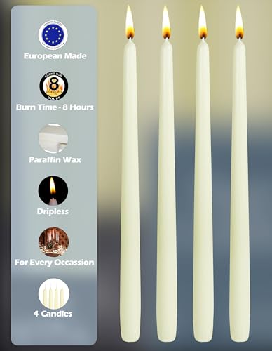 Hyoola Tall Taper Candles - 10 Inch Ivory Unscented Dripless Taper Candles - 8 Hour Burn Time - 4 Pack - color: Ivory, size: 10 Inch