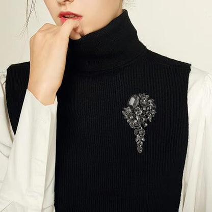 SELOVO Large Long Flower Brooch Pin for Women Wedding Party Brooch Pendant - color: Black