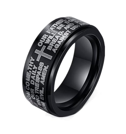 Cross Fidget Anxiety Worry Spinner Rings Stainless Steel I Can Do Bible Prayer Amen High Polished Bands Silver, Size 6 - color: our father,black