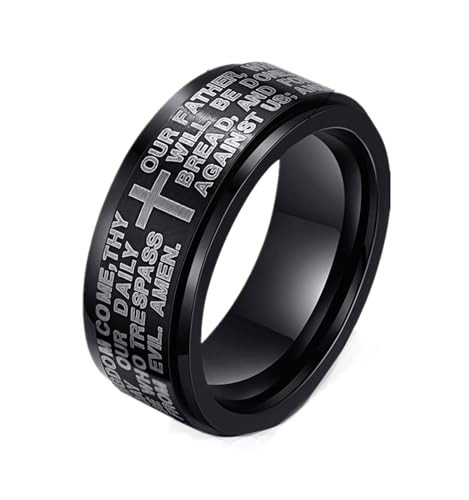 Cross Fidget Anxiety Worry Spinner Rings Stainless Steel I Can Do Bible Prayer Amen High Polished Bands Silver, Size 6 - color: our father,black