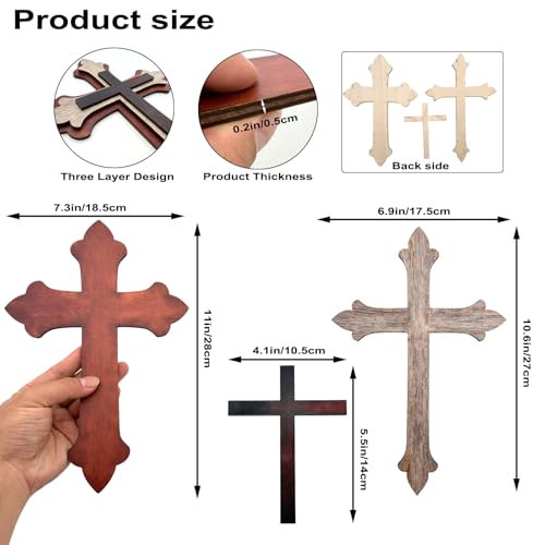 Goodangie00 Rustic Wooden Christians Cross Wall Decor, 11 Inch 3D Classic Multi Layered Religious Crucifix Hanging Decoration for Home Living Room Farmhouse Church Prayer Corner Blessed Gift - color: Rustic-3 Layer
