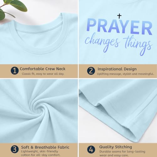 BeWithYou Christian Shirts for Women Religious Faith Jesus God Tshirts Inspirational Bible Verse Cross Graphic Tee Casual Top - color: Light Blue, size: Small