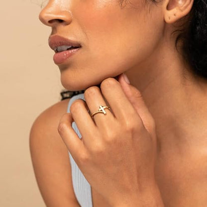 Cross Ring Women 14K Gold Plated Statement Stackable Engagement Christian - color: A-Silver