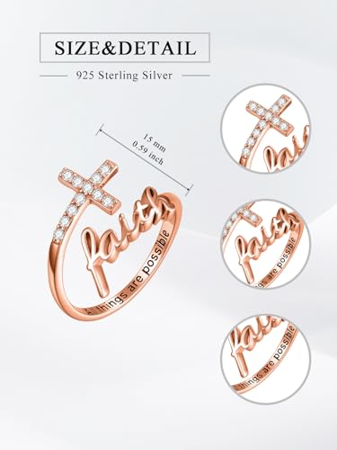 Cross Rings Faith Ring 925 Sterling Silver Adjustable Cross Wrap Ring Christian Fashion Band for Women - color: B-Rose Gold