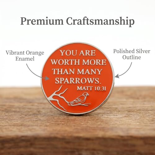 Matthew 10:31 Bible Verse Enamel Pin, Orange Silver Sparrow Lapel Pin, You Are Worth More Than Many Sparrows Christian Badge for Jackets Backpacks, Faith Encouragement Gift for Believers Church