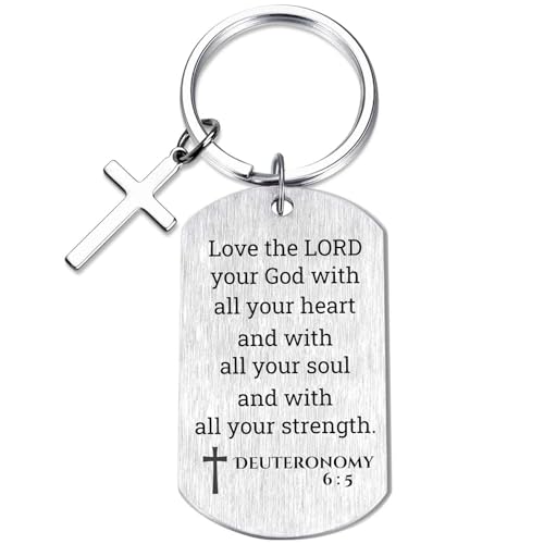 Inspirational Scripture Keychain with Cross - Bible Verse Matte Key Chain Religious Gift for Christian - style: Deuteronomy 6:5