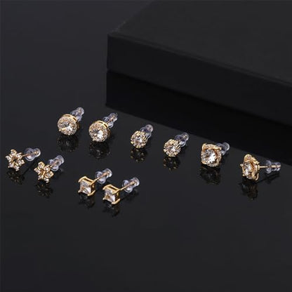 NEWITIN 12 Pairs Silver Earrings for Men Women Halo Stud Earring Set - color: Gold B
