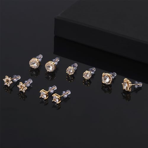 NEWITIN 12 Pairs Silver Earrings for Men Women Halo Stud Earring Set - color: Gold B