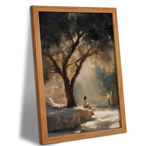DWJNG Jesus Under the Olive Tree Wall Art,Wood Framed 8x10 Inches. - color: Think Wall Art, size: 10"L x 8"W