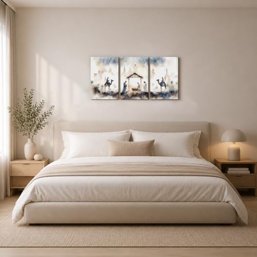 HCJWCXD Religious Wall Art Set of 3 Nativity Scene Canvas Prints 16x24Inch - color: Blue-gray, size: 16x24 Inches