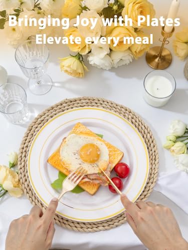 WDF 175PCS White and Gold Plastic Plates - Gold Plastic Plates - 25 Guest Thanksgiving Disposable Dinnerware Sets Include 50 Plate, 25 Cutlery, 25 Napkins and 25 Cups for Party/Thanksgiving/Wedding - color: Gold, size: 175 pieces