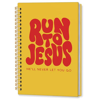 Red and Yellow Christian Spiral Notebook, Run to Jesus Bible Verse Journal, Religious Scripture Journals for Writing, Bible Notebooks for Note Taking, Church Notes Journal, 5.5x8.3 Inch - color: God-Red and Yellow