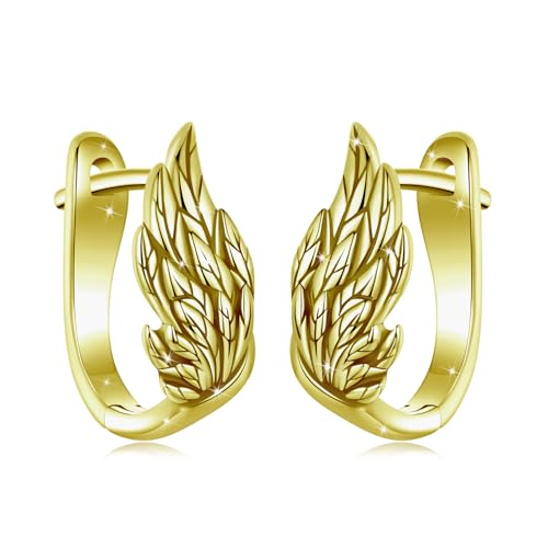 Turquoise Cross Hoop Earrings for Women 14K Gold Plated Infinity Angel Feather Pearl Turquoise Cross Star Hypoallergenic Post Christan Everyday Huggie Jewelry Gift - color: Gold Wings