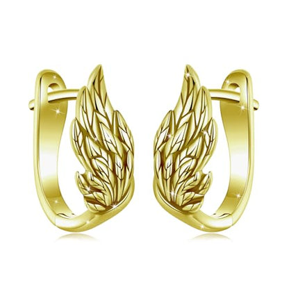 Turquoise Cross Hoop Earrings for Women 14K Gold Plated Infinity Angel Feather Pearl Turquoise Cross Star Hypoallergenic Post Christan Everyday Huggie Jewelry Gift - color: Gold Wings
