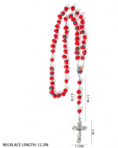 Rosary Beads Red Rose Garden Rosarios Catolicos for Catholic Christian Gift - color: RED