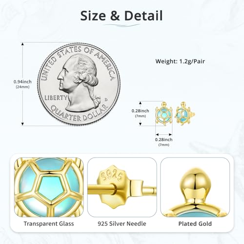 Cute Stud Earrings for Women Dachshund Koi Fish Sea Star Sea Turtle Sea Conch Earrings 14K Gold Plated Dainty Stud Earring funky Jewerly - color: Gole Turtle