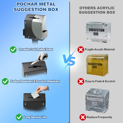 POCHAR Metal Donation Box for Fundraising - Suggestion Box with Stand, Lock