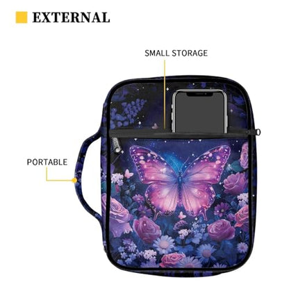 Suobstales Butterfly Rose Daisy Flower Print Bible Covers for Women Men Lightweight Bible Bag Bible Accessories with Handle and Zippered Pocket Bible Tote Bag for Kids - color: Butterfly Rose Daisy Flower