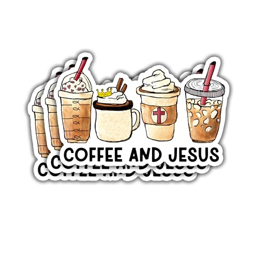 (3pcs) Coffee and Jesus Sticker Jesus Bible Verse Chrisian Stickers for Tumbler Book Water Bottle Laptops Phone Case Car Kindles Hard Hat Coffee Lovers Inspirational Cafeinated Vinyl Decal - 3x2