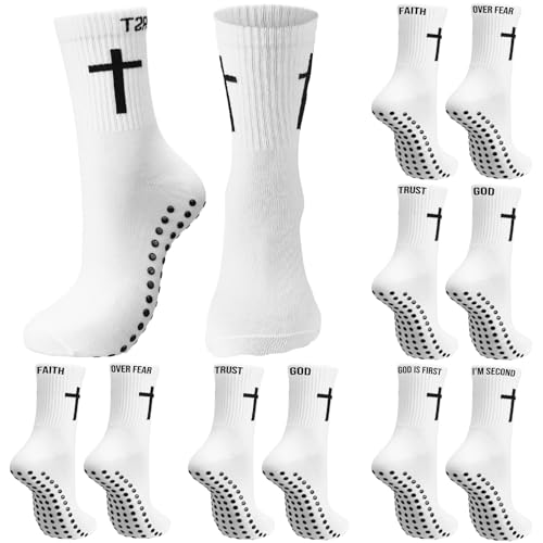 Chicingyou 6 Pairs Cross Grip Soccer Socks Religion Crew Socks - color: White