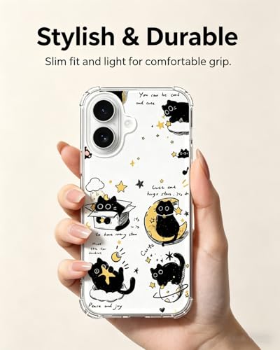 Cute Cool Black Cat and Moon Stars Phone Case Compatible with iPhone 17 - color: Black Cat