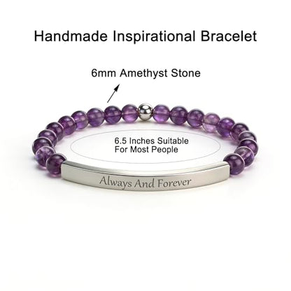 Amethyst Christian Bracelet for Women, 18K Gold Plated Bible Verse Jewelry, Inspirational Religious Faith Gift, Scripture Jewelry for Encouragement & Strength - color: ALWAYS AND FOREVER-Amethyst Silver