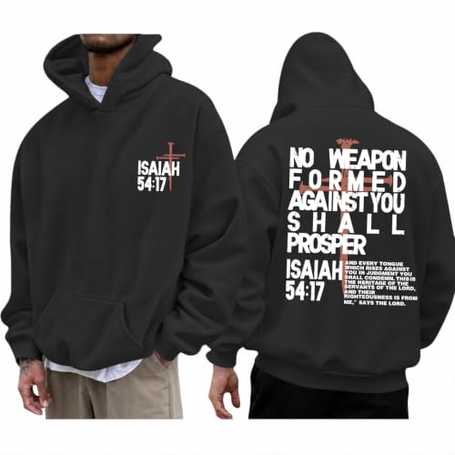 Tuislay Christian Jesus Hoodies for Men Faith Religious God Sweatshirts Cross Graphic Sweaters Vintage Bible Verse Pullover - color: Black, size: Medium