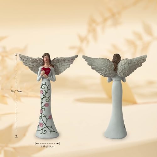Angel Figurine with Red Heart, Floral Resin Statue, 20 cm - size: Angel of Love