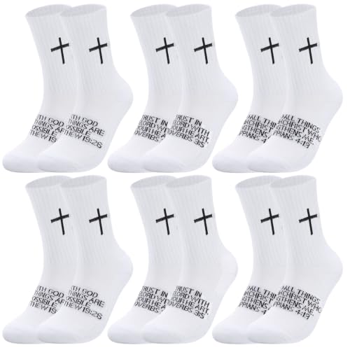 4/6 Pairs Cross Socks Christian Socks with Bible Verse for Church - color: White