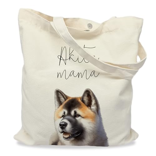 Dog Mom Canvas Tote Bag for Women, Reusable Cotton Shoulder Bag, Dog Lover Gift, Mother’s Day Pet Mom Shopping Tote - color: Akita