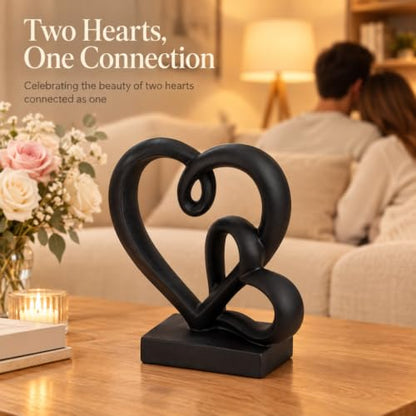Anniversary Wedding Couples Gift Black Hearts Resin Statue Decor - color: Black