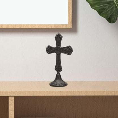 BRASSTAR Cast Iron Circular Base Cross Statue 10.3in (H)