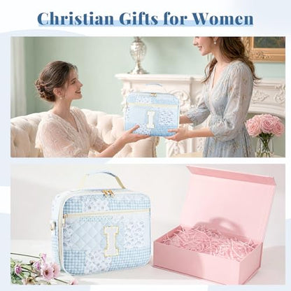 Personalized Initial Bible Cover Case for Women Bible Bag w/Study Supplies - color: Spliced Flower, size: I