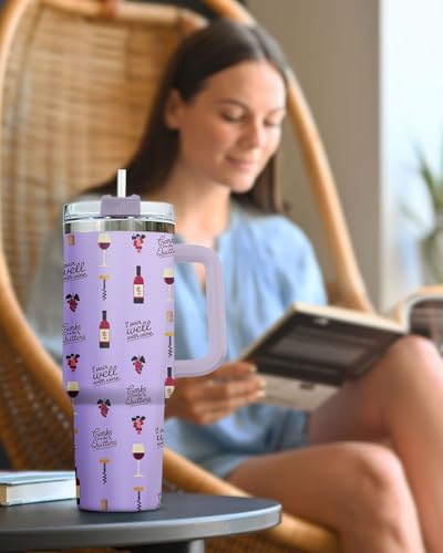Funny Wine Tumbler 40oz Insulated Stainless Steel with Handle - color: Purple 01