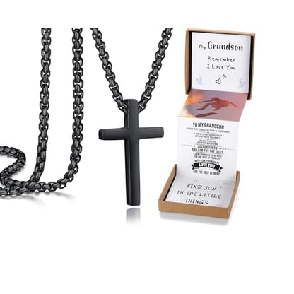 THEMEROL To My Son/Grandson Cross Necklace – Meaningful Keepsake for Boys & Men with Sentimental Pull-Out Card Gift Box