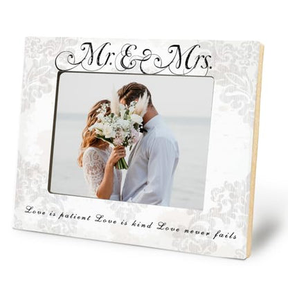 Mr and Mrs Picture Frame, Wedding Engagement Gifts for Couples Newlyweds Bride Groom, Just Engaged Married Gifts, Wedding Picture Photo Frame 5x7 - color: love