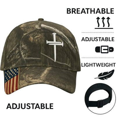 Christian Hats for Men, Three Nails Cross Embroidered Faith Baseball Cap - color: Camouflage