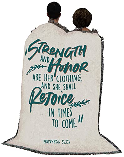 Pure Country Weavers Strength and Honor Blanket Green - Scriptures - Proverbs 31:25 - Religious Gift Tapestry Throw Woven from Cotton - Made in the USA (72x54) - color: Proverbs 31:25 Green, size: 72" x 54"