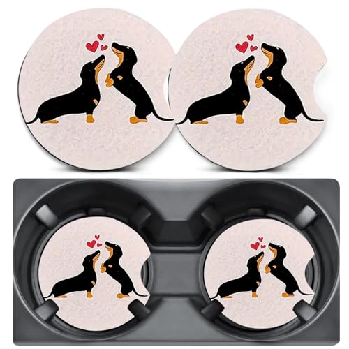 2 Pack Dachshund Car Coasters for Cup Holder,Neoprene Anti Slip Mat - color: Love Dog