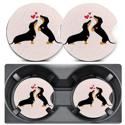 2 Pack Dachshund Car Coasters for Cup Holder,Neoprene Anti Slip Mat - color: Love Dog