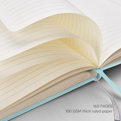 &And Per Se Lined Journal and Pen Set, A5 Leather Hardcover Notebook with Pen & Stationary Set, 160 Pages 100GSM Thick Ruled Paper Journal for Business Work Writing (Cyan) - color: Cyan