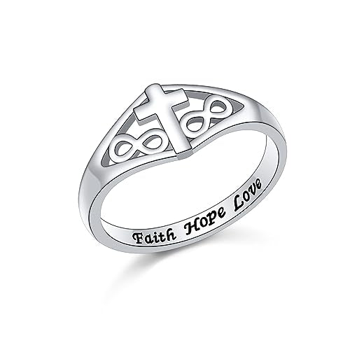 DAOCHONG 925 Sterling Silver CZ Infinity Cross Ring Inspirational Jewelry - color: Infinity Cross