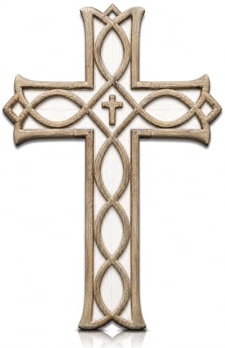 Wooden Catholic Crucifix Christian Cross Wall Hanging Church Altar Decor - color: White Wash Finish
