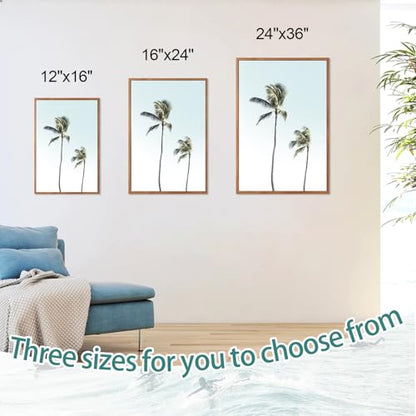 CHDITB Coastal Palm Tree Framed Wall Art, Seaside Beach Surfing Posters - color: Ocean, size: 24"L x 36"W