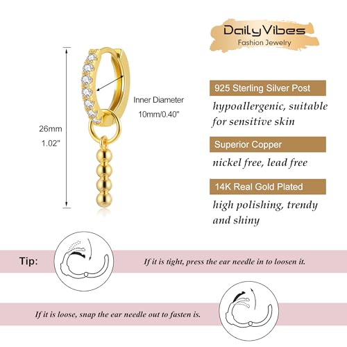 DAILY VIBES Cute Butterfly Star Cross Heart CZ Dangle Earrings for Women - color: Gold Bead Bar