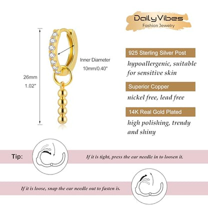 DAILY VIBES Cute Butterfly Star Cross Heart CZ Dangle Earrings for Women - color: Gold Bead Bar
