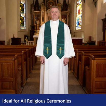 Clergy Stole, Choir Stole with Cross Embroidery 60'' - color: Forest