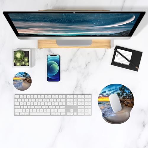 ITNRSIIET Ergonomic Mouse Pad with Wrist Support Wrist Rest Smooth Surface Non-Slip Rubber Base Comfortable Office Supplies Pain Relief, 9.8 x 9.1 inches, Beach - color: Beach