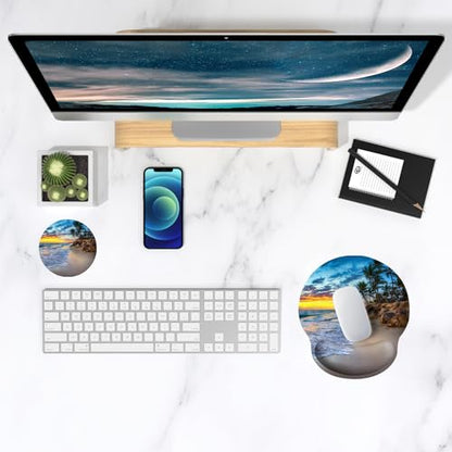 ITNRSIIET Ergonomic Mouse Pad with Wrist Support Wrist Rest Smooth Surface Non-Slip Rubber Base Comfortable Office Supplies Pain Relief, 9.8 x 9.1 inches, Beach - color: Beach